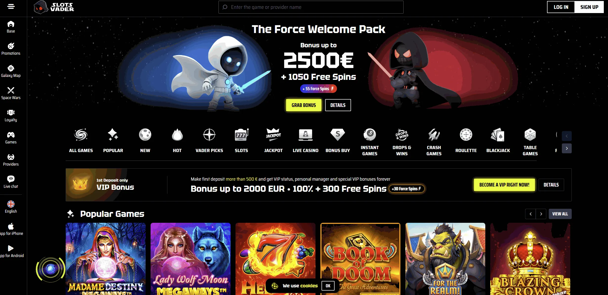 SlotsVader online casino welcome offer SlotsVader casino homepage